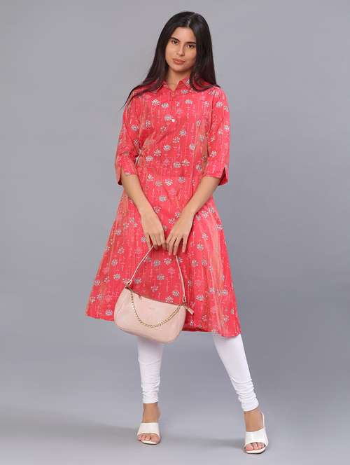 women printed three quarter sleeve a-line kurta - 22072252 -  Standard Image - 0