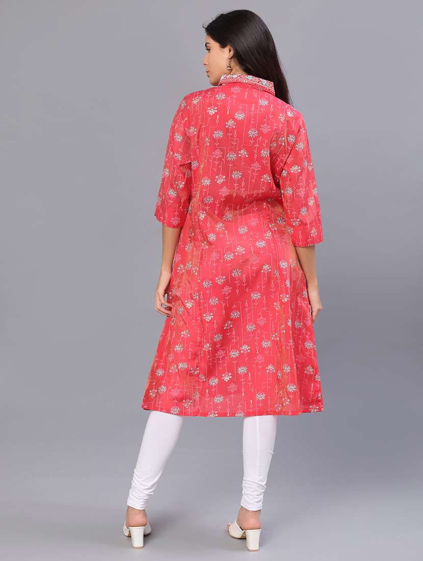 women printed three quarter sleeve a-line kurta - 22072252 -  Standard Image - 3