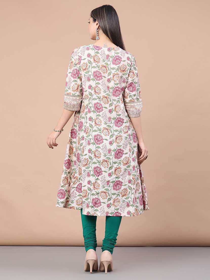 women floral printed three quarter sleeve a-line kurta - 22072253 -  Standard Image - 3