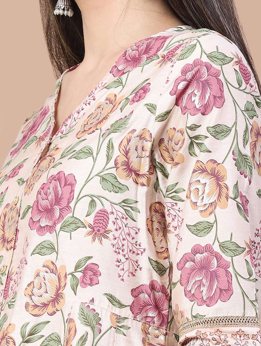 women floral printed three quarter sleeve a-line kurta - 22072253 -  Standard Image - 5