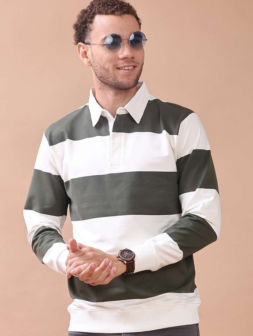 men striped long sleeve polo t-shirt