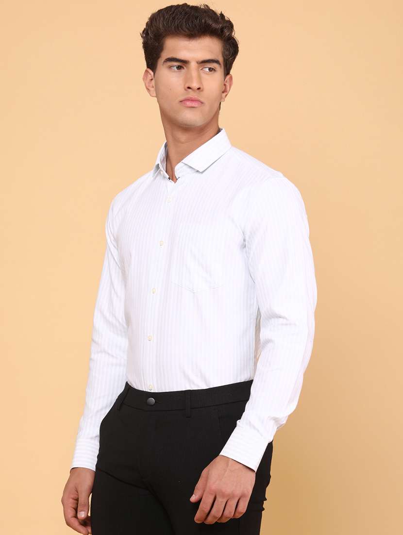 men striped long sleeve slim fit formal shirt