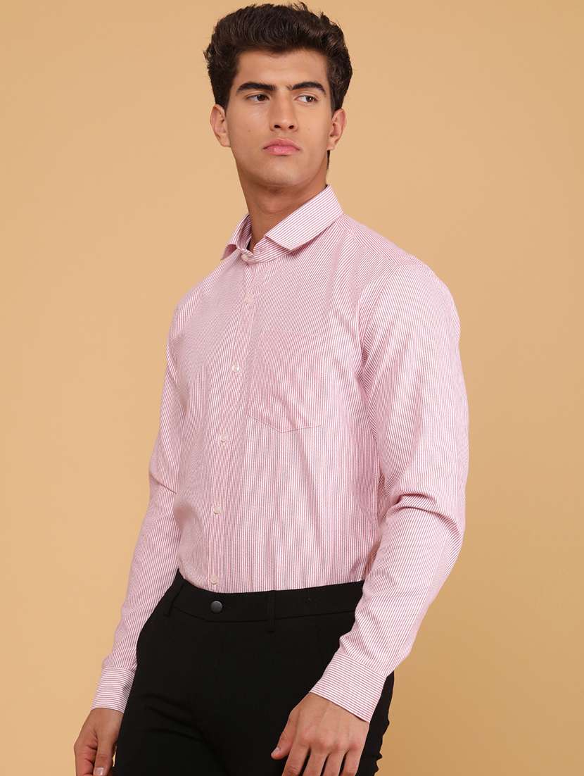 men striped long sleeve slim fit formal shirt