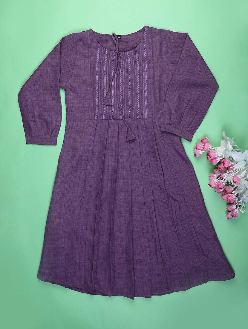 girls three quarter sleeve a-line dress