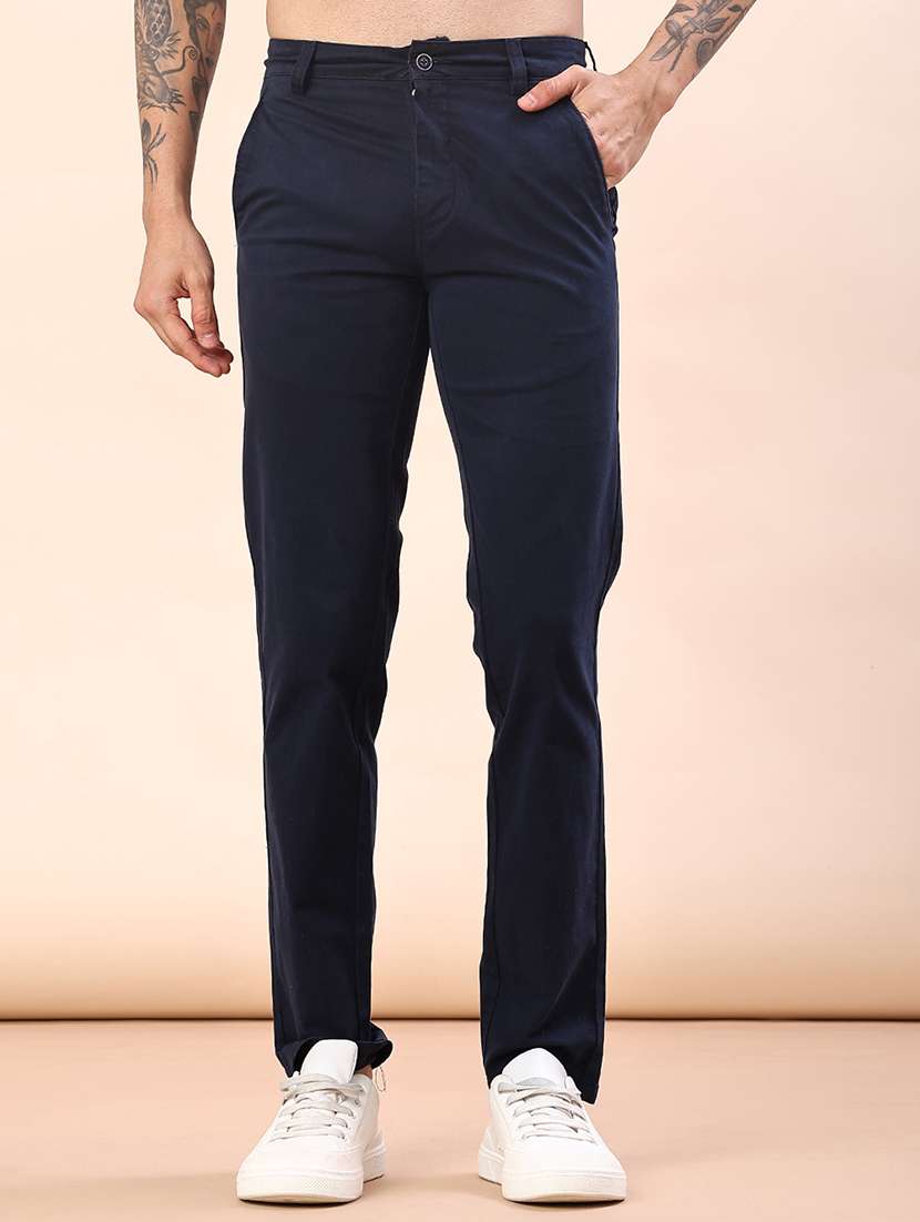 men solid mid rise chinos casual trouser