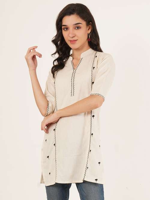 women embroidered three quarter sleeve straight kurti - 22072453 -  Standard Image - 0