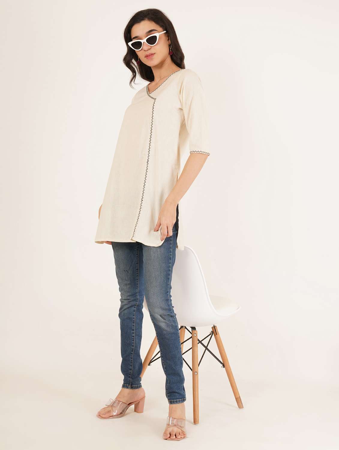 women embroidered three quarter sleeve angrakha kurti - 22072454 - Standard Image - 3