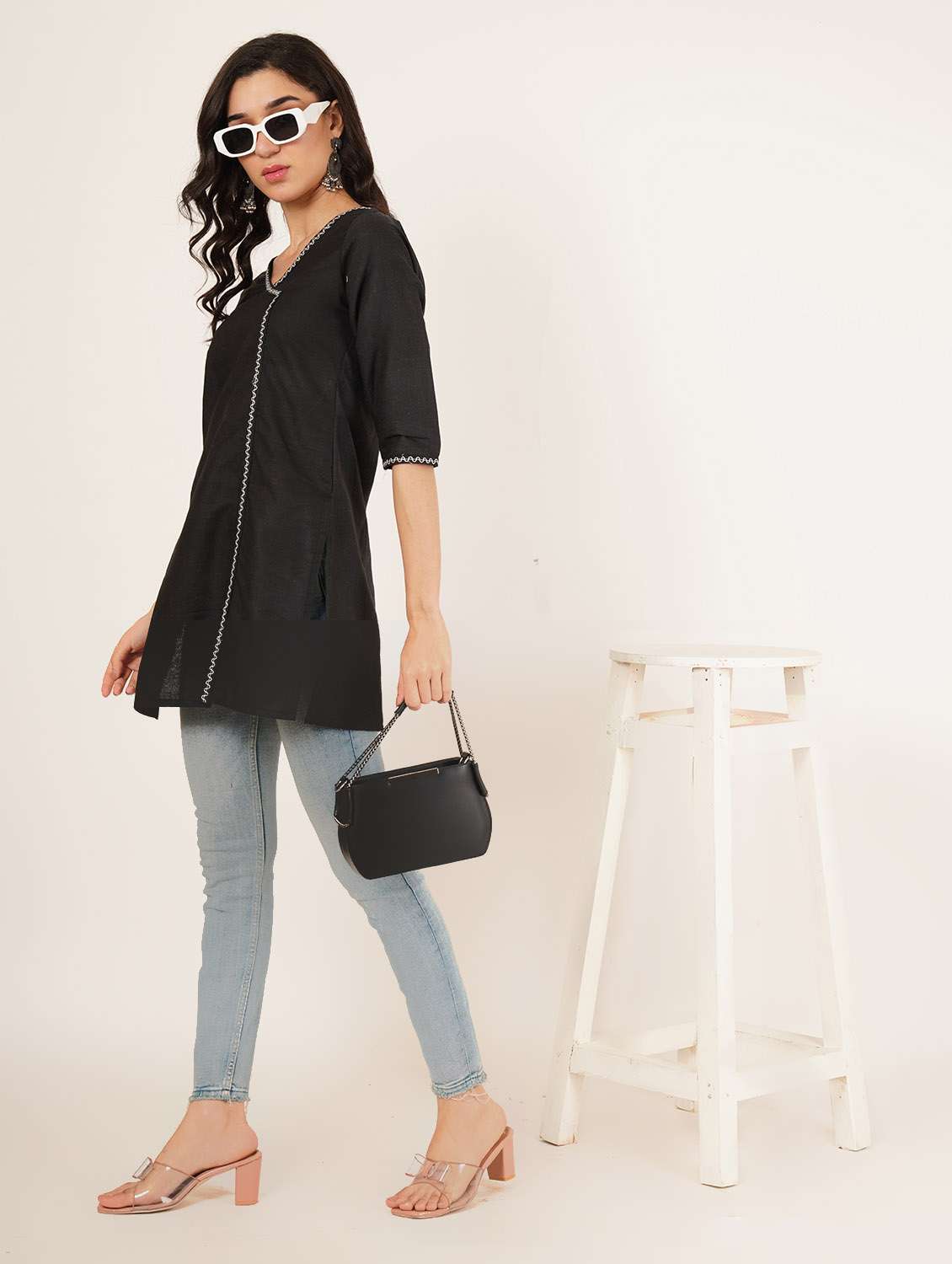 women embroidered three quarter sleeve angrakha kurti - 22072455 -  Standard Image - 3