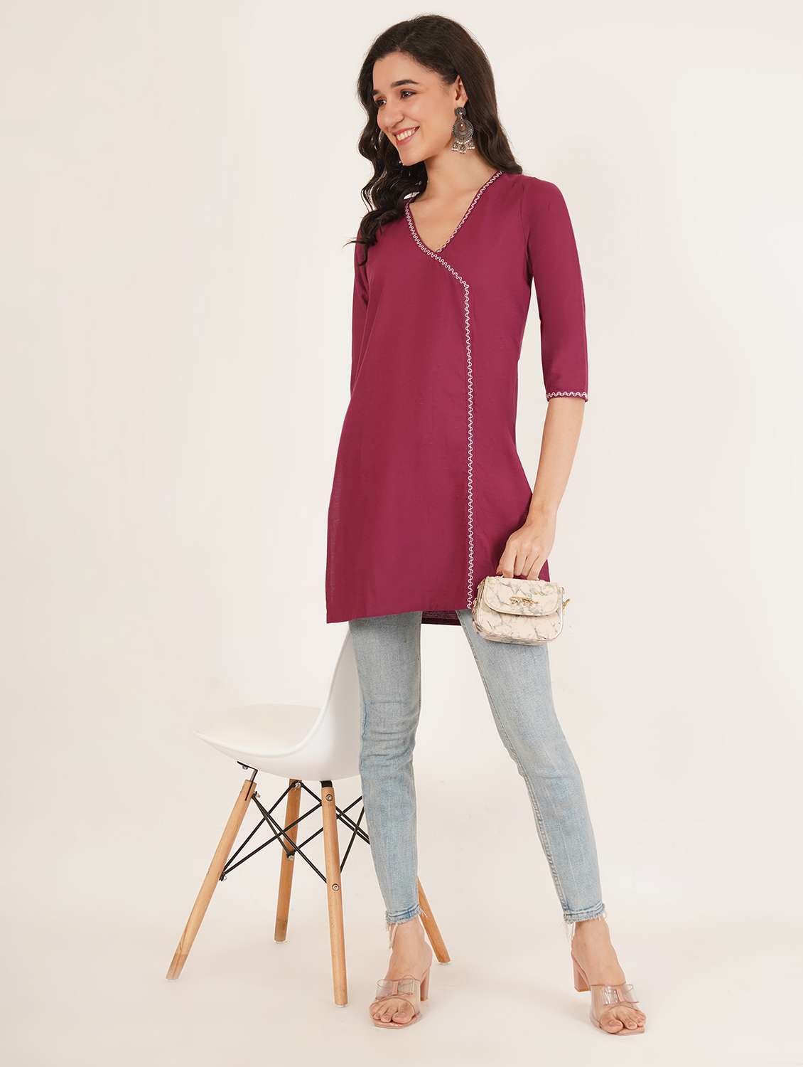women embroidered three quarter sleeve angrakha kurti - 22072456 - Standard Image - 3