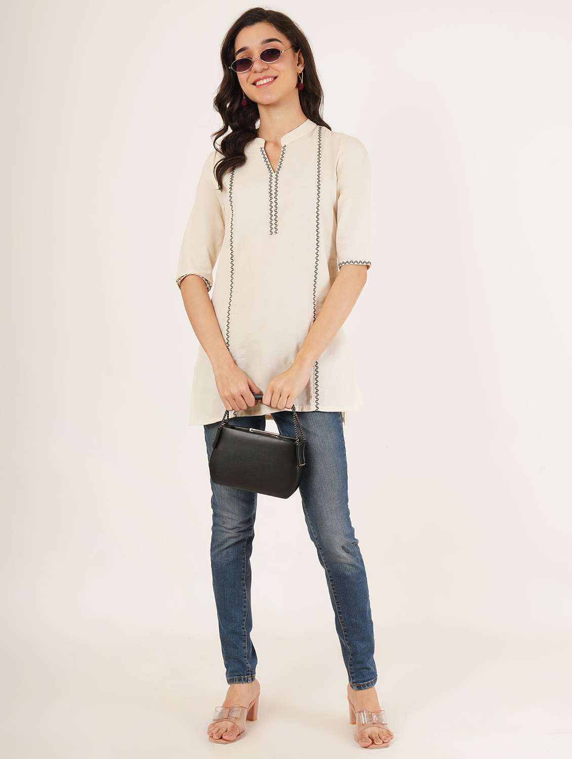 women embroidered three quarter sleeve straight kurti - 22072457 -  Standard Image - 3