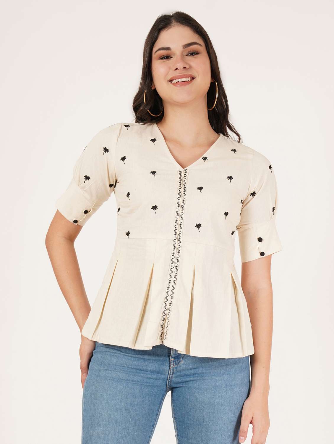 women embroidered puff sleeve a-line ethnic top