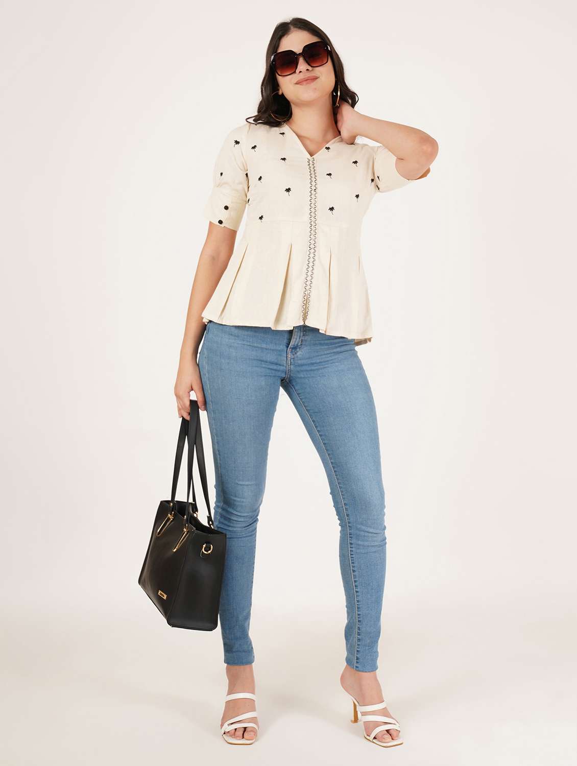 women embroidered puff sleeve a-line ethnic top - 22072467 -  Standard Image - 3