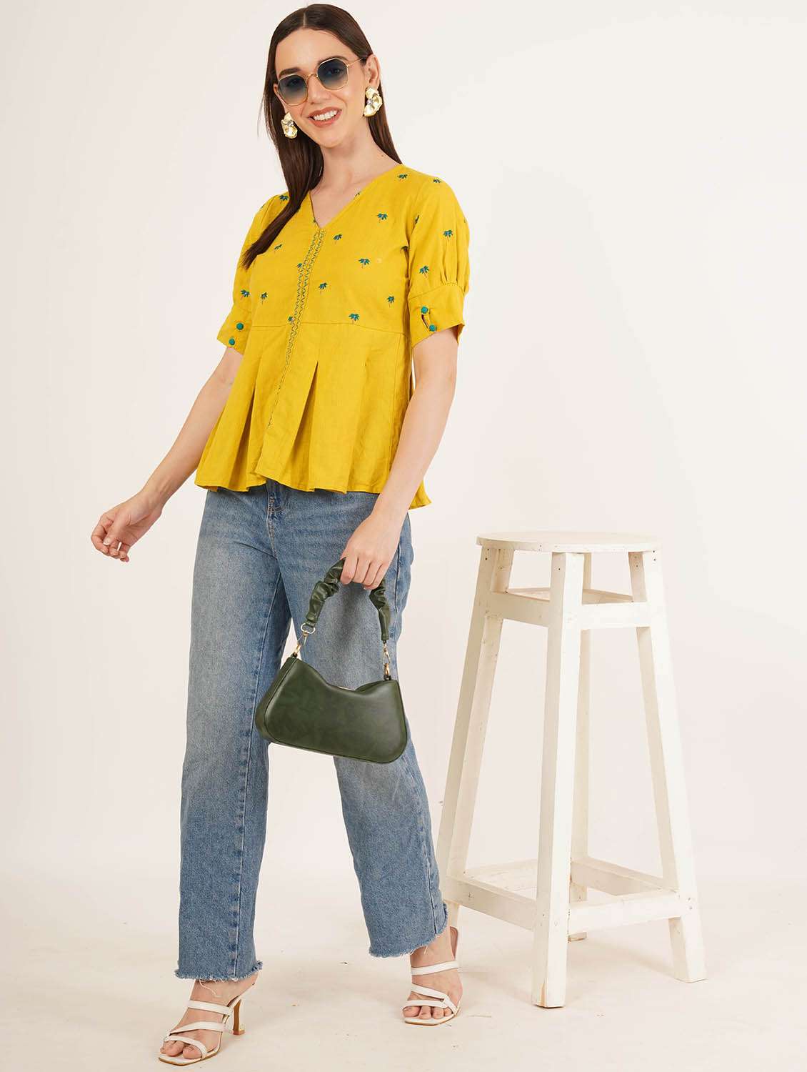 women embroidered puff sleeve a-line ethnic top - 22072469 -  Standard Image - 3