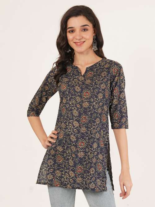 women printed three quarter sleeve straight kurti - 22072473 -  Standard Image - 0