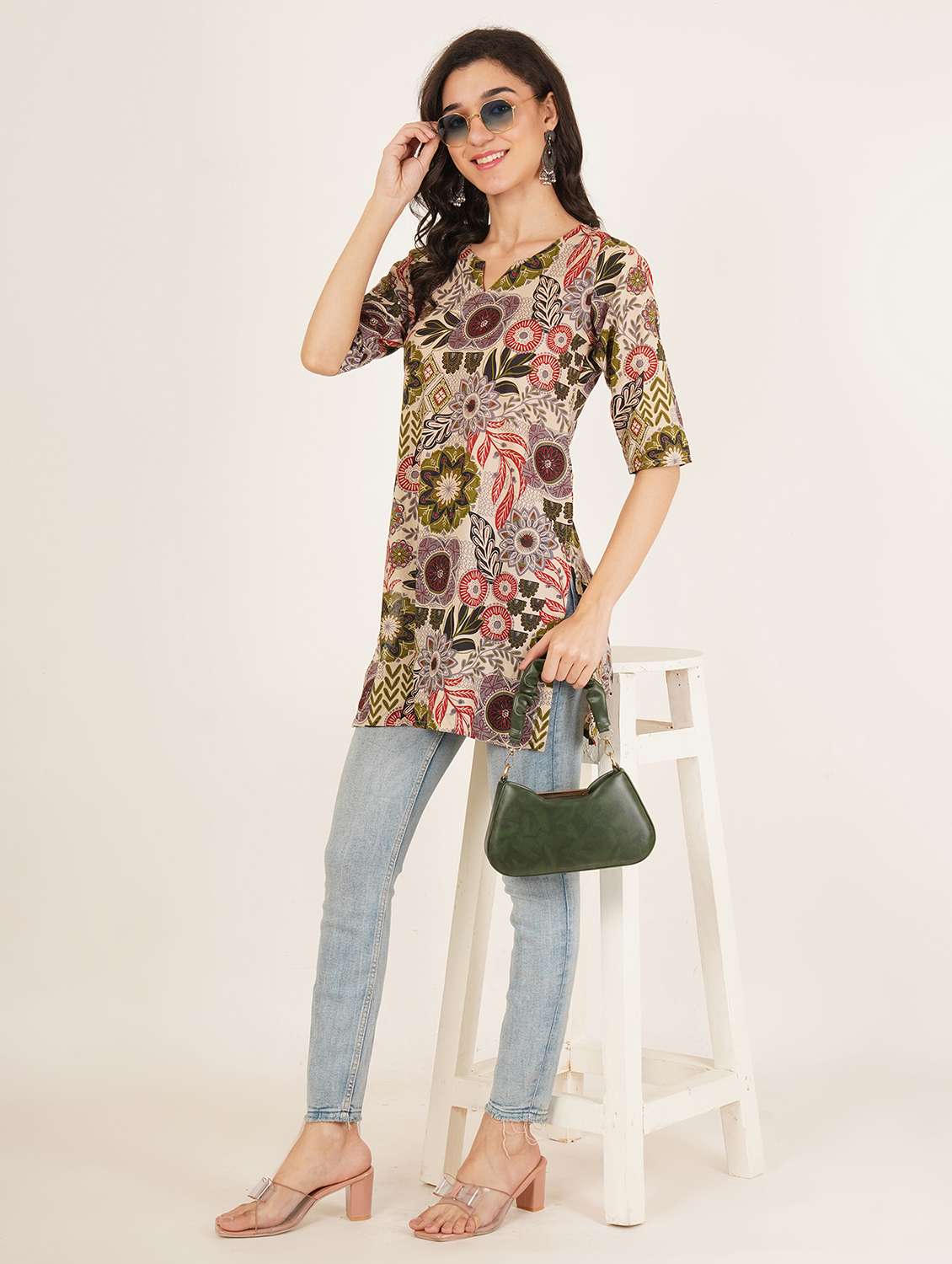 women printed three quarter sleeve straight kurti - 22072474 - Standard Image - 3