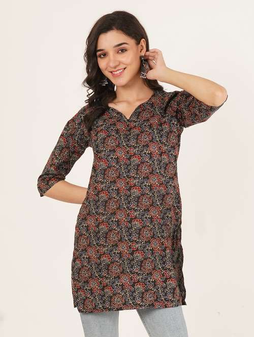 women printed three quarter sleeve straight kurti - 22072475 - Standard Image - 0