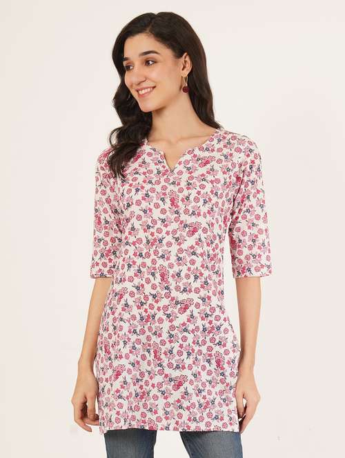 women floral printed three quarter sleeve straight kurti - 22072478 - Standard Image - 0