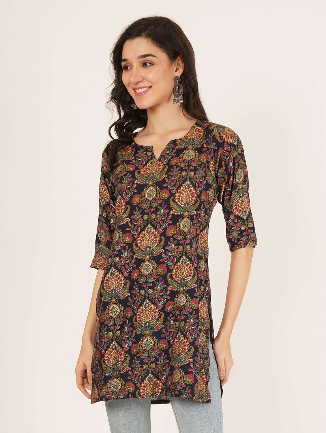 women printed three quarter sleeve straight kurti - 22072479 -  Zoom Image - 0