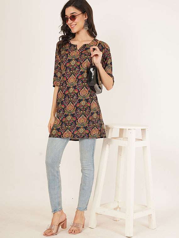 women printed three quarter sleeve straight kurti - 22072479 - Standard Image - 3