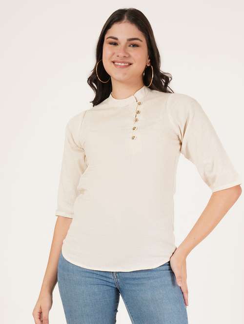 women solid three quarter sleeve regular top - 22072492 - Standard Image - 0