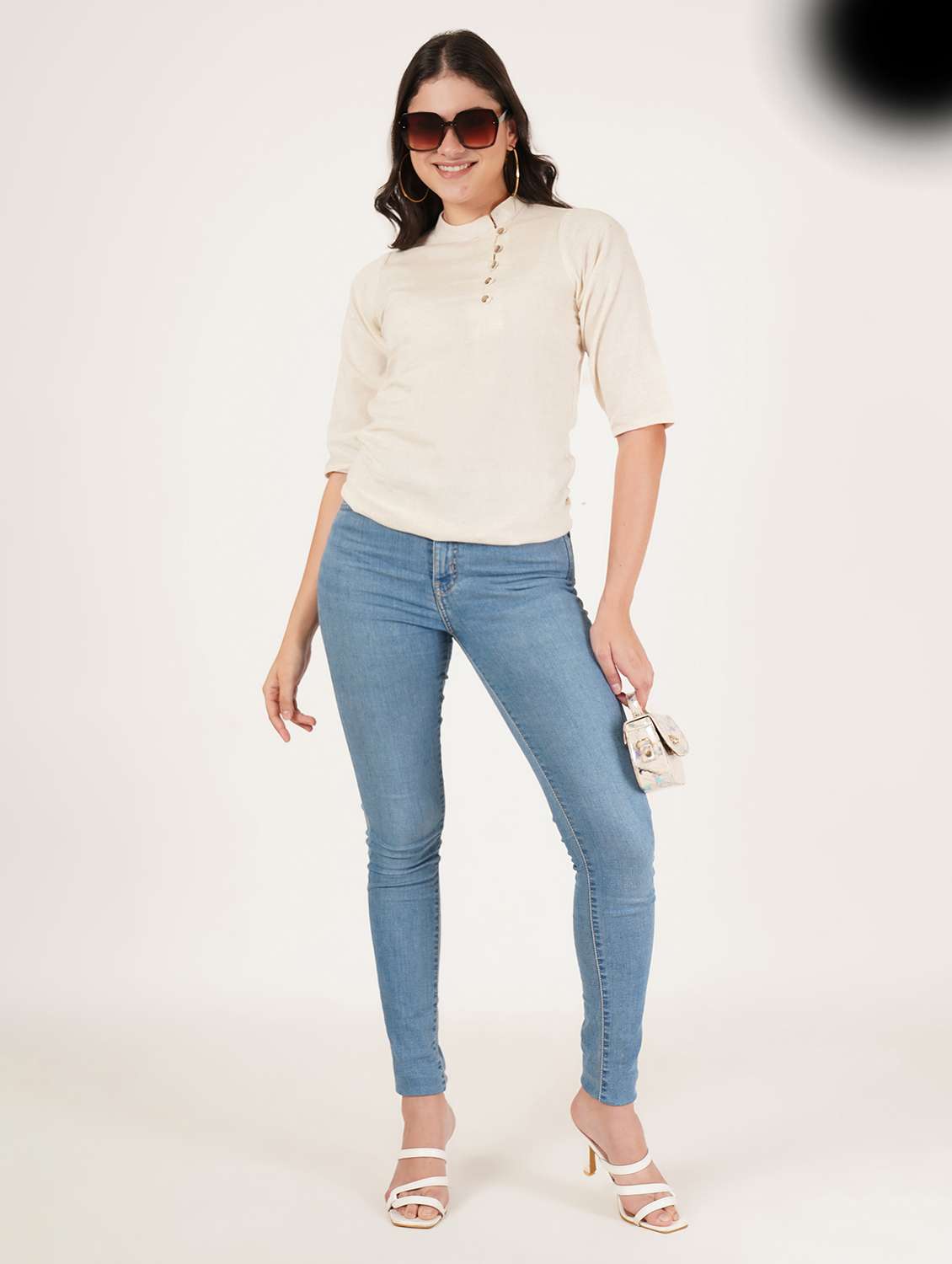 women solid three quarter sleeve regular top - 22072492 - Standard Image - 3