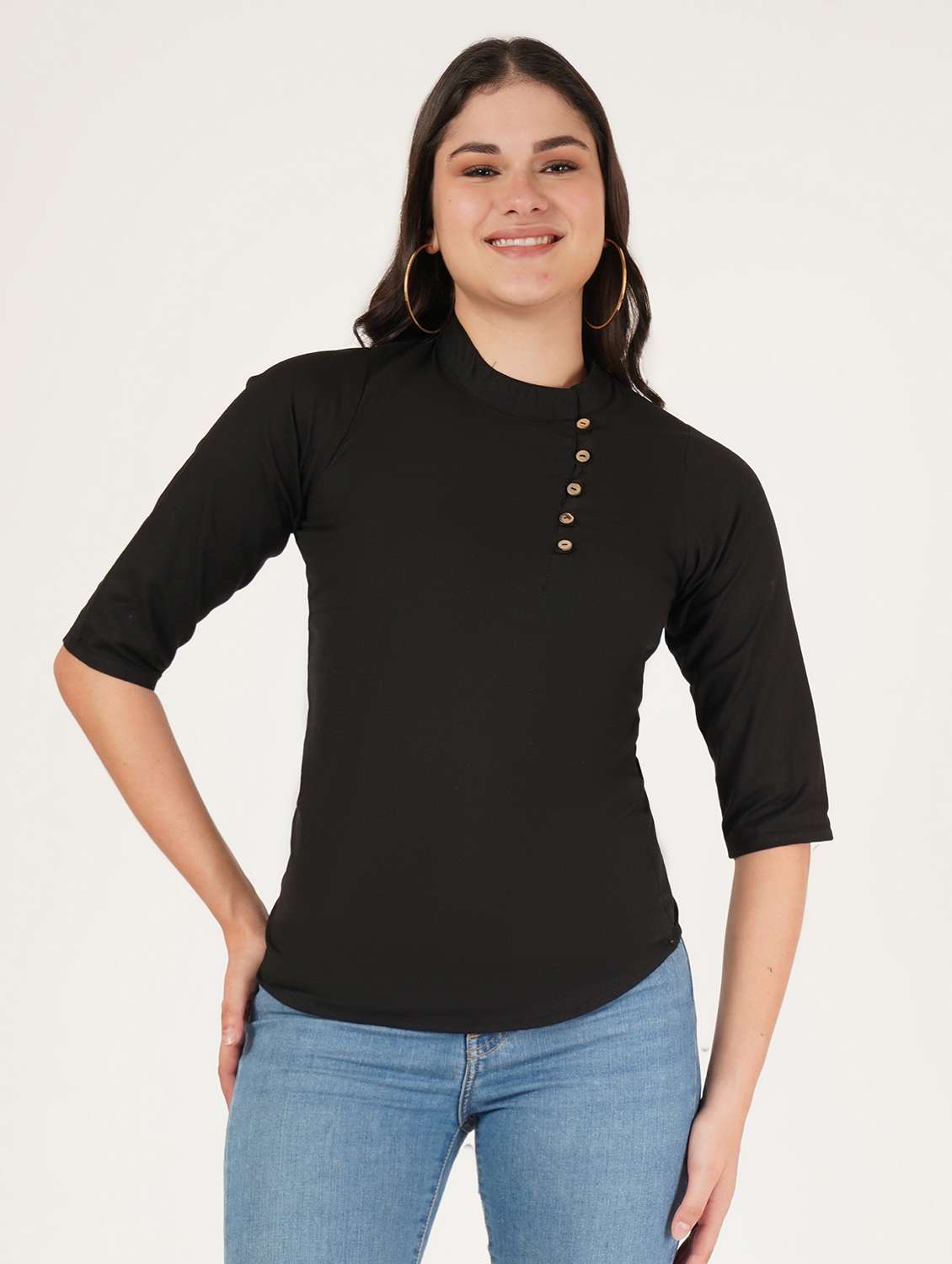 women solid three quarter sleeve regular top - 22072493 -  Zoom Image - 0