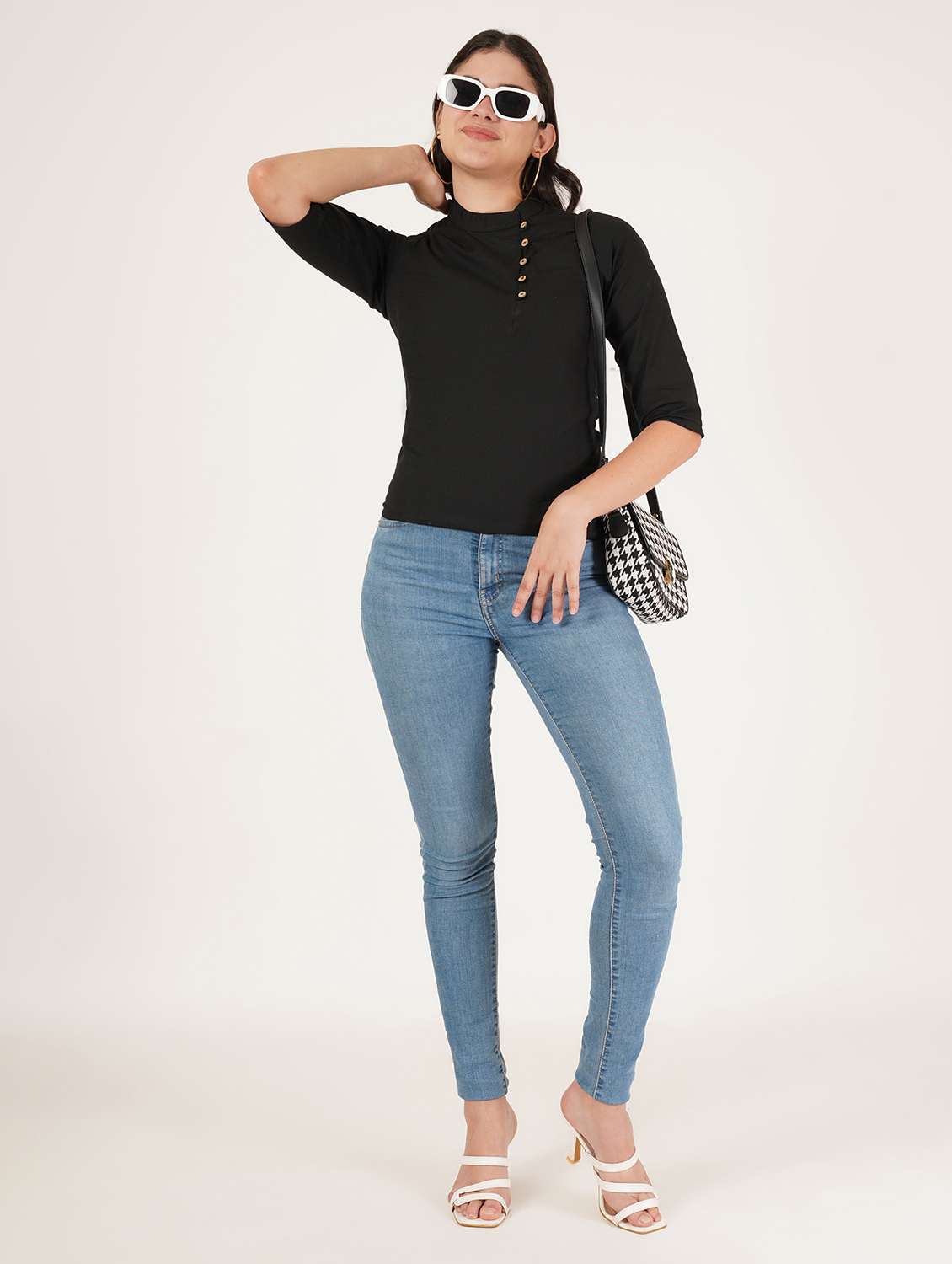 women solid three quarter sleeve regular top - 22072493 - Standard Image - 3