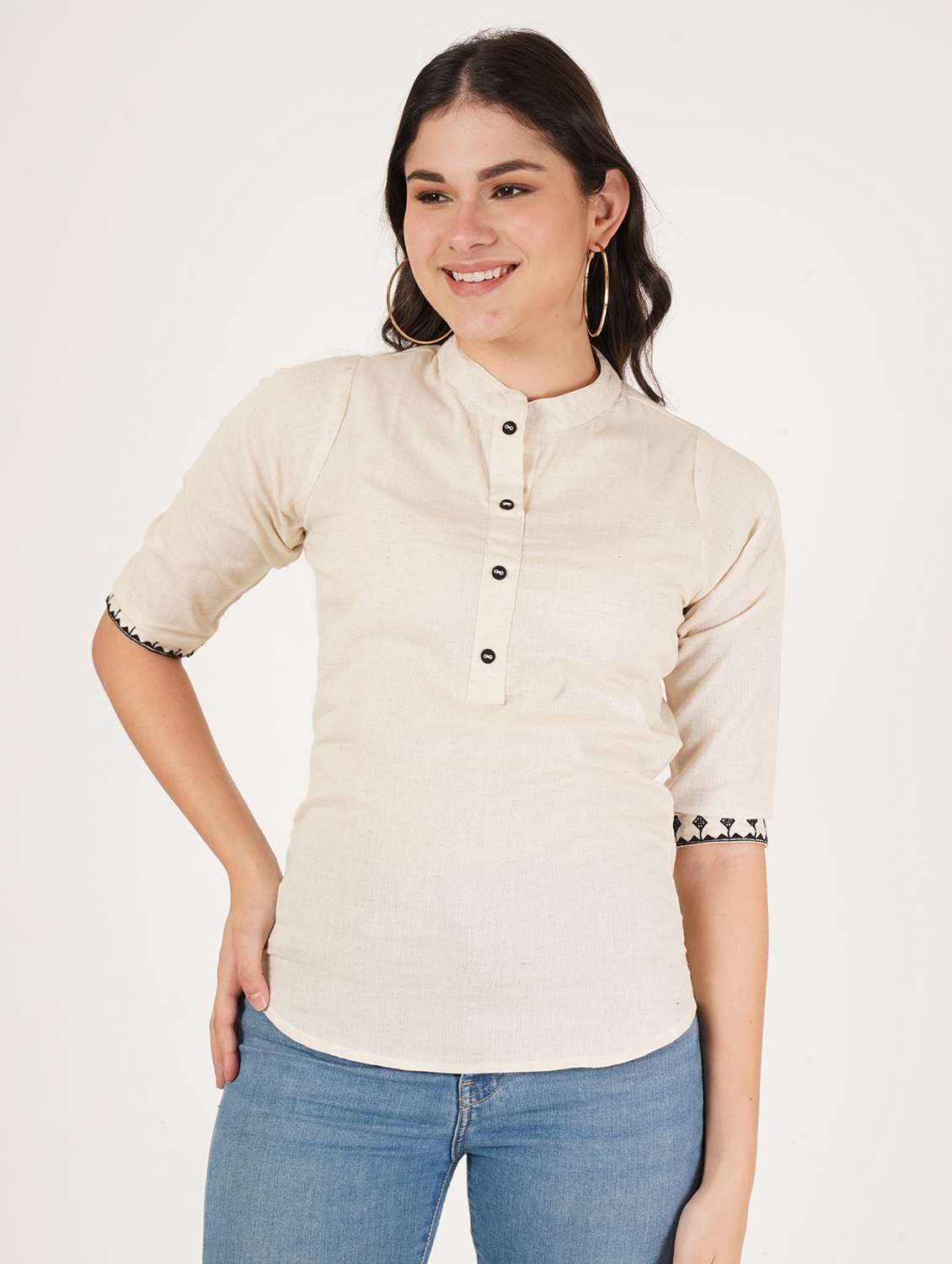 women solid three quarter sleeve regular top - 22072494 - Zoom Image - 0