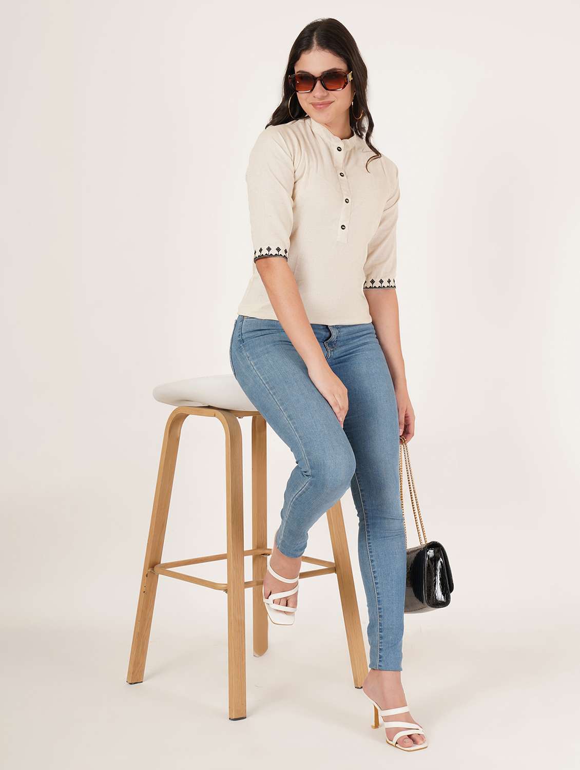 women solid three quarter sleeve regular top - 22072494 - Standard Image - 3