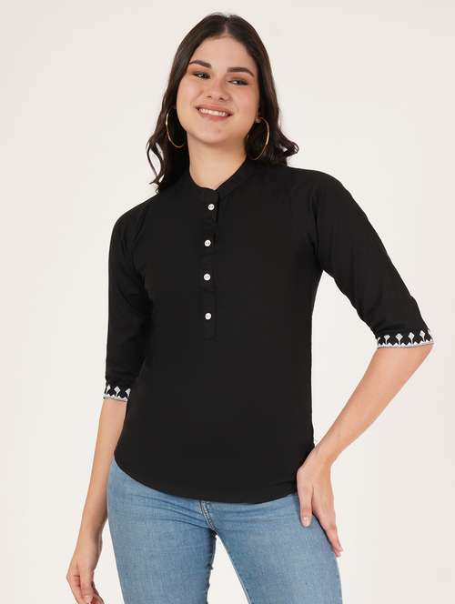 women solid three quarter sleeve regular top - 22072495 - Standard Image - 0