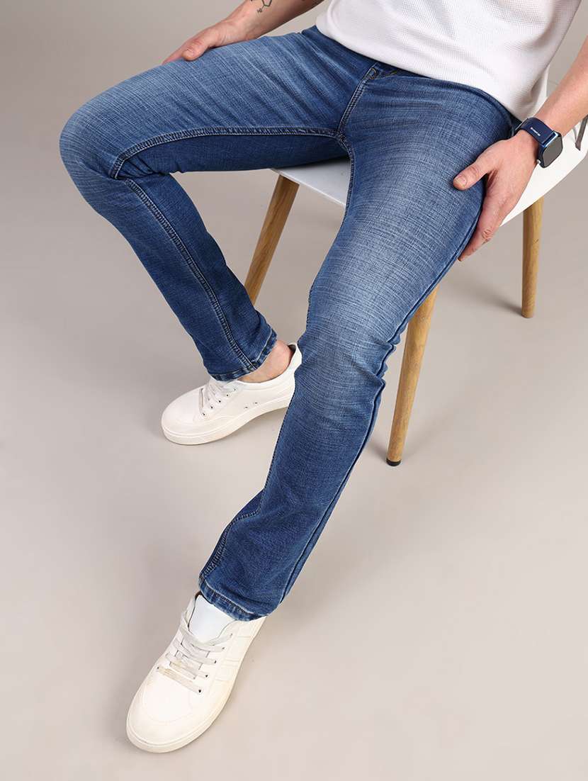 men solid mid rise slim fit jean