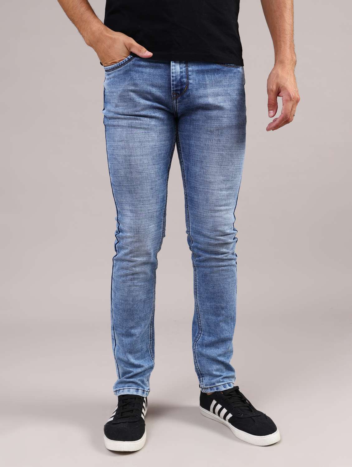 men solid mid rise slim fit jean