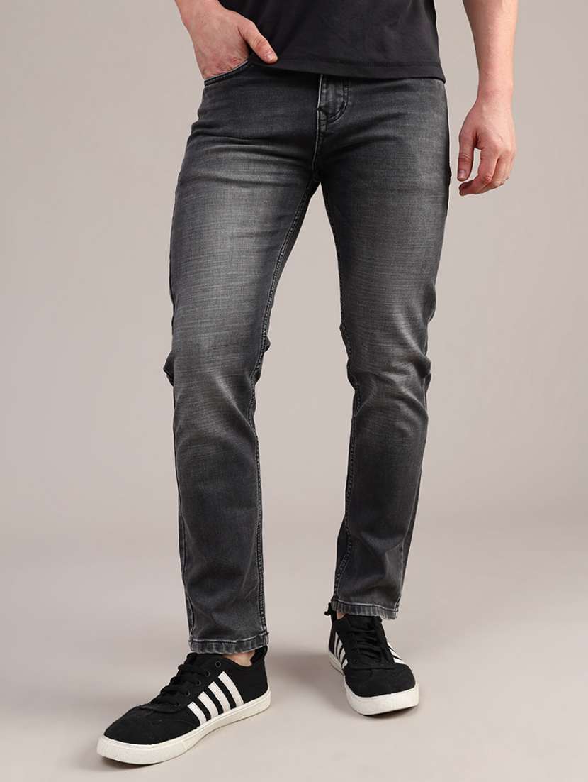 men washed mid rise full length slim fit jeans