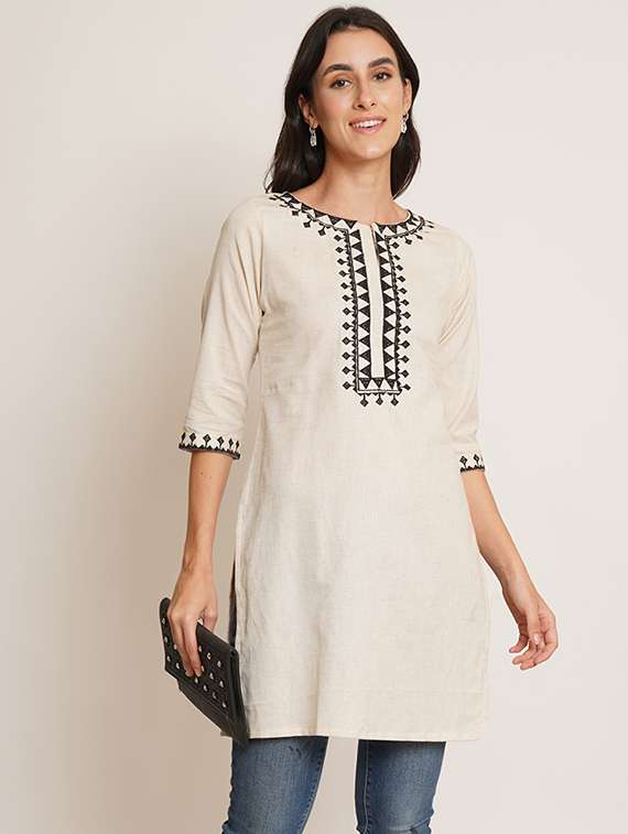 women embroidered three quarter sleeve straight kurti - 22072544 - Zoom Image - 0