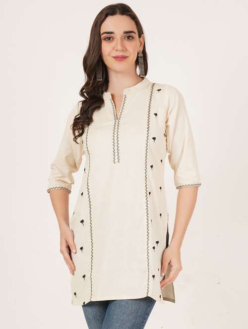 women embroidered three quarter sleeve straight kurti - 22072552 - Standard Image - 0