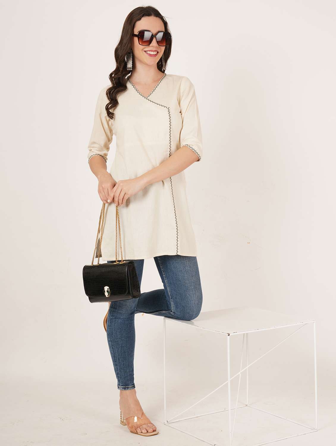 women embroidered three quarter sleeve angrakha kurti - 22072553 -  Standard Image - 5