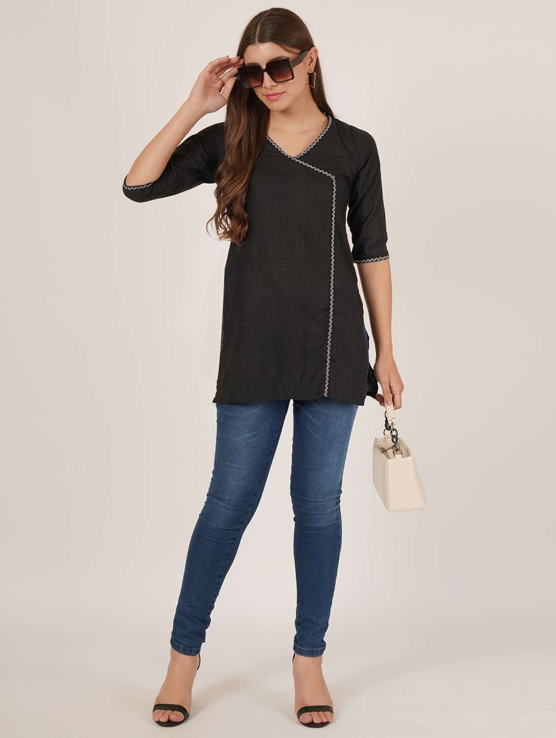 women embroidered three quarter sleeve angrakha kurti - 22072554 -  Standard Image - 3