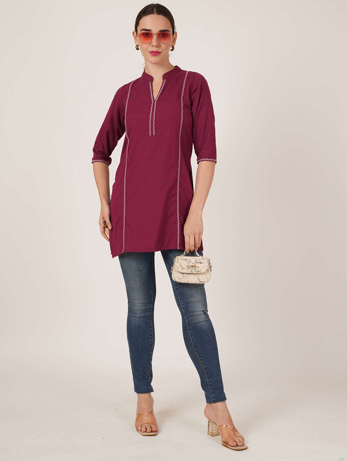 women embroidered three quarter sleeve straight kurti - 22072558 -  Standard Image - 5