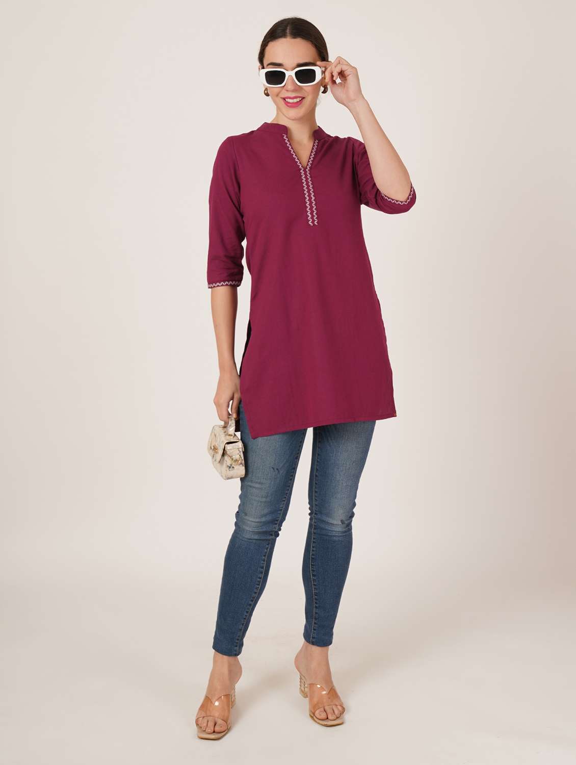 women embroidered three quarter sleeve straight kurti - 22072561 -  Standard Image - 5