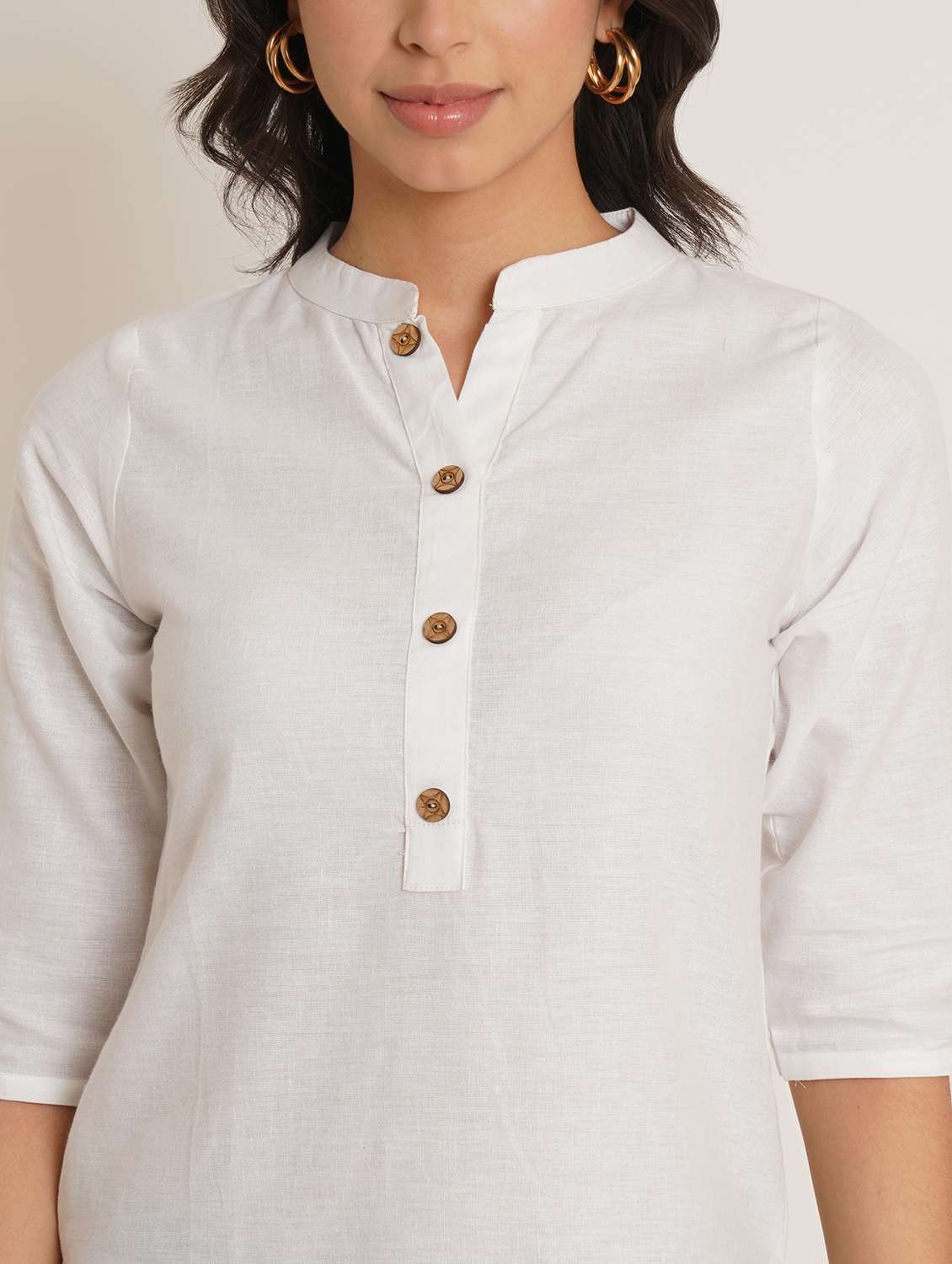 women solid three quarter sleeve straight kurti - 22072565 -  Standard Image - 3