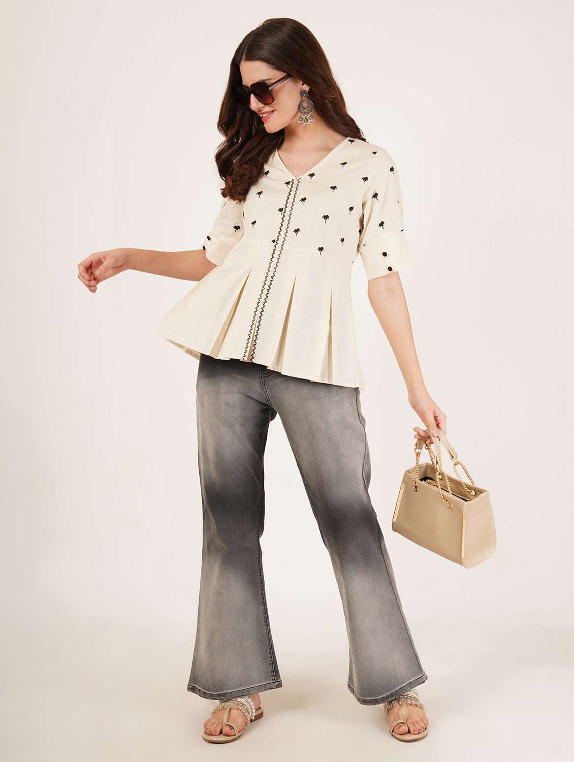 women embroidered puff sleeve ethnic top