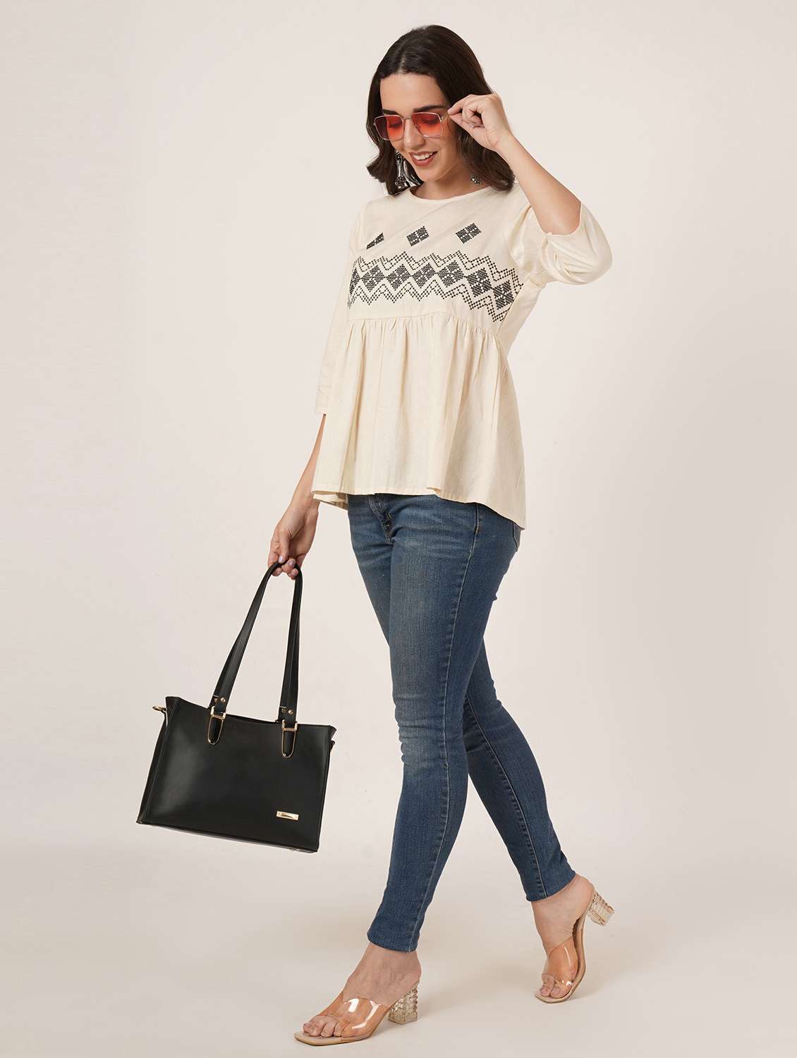 women embroidered roun neck ethnic top - 22072570 -  Standard Image - 3