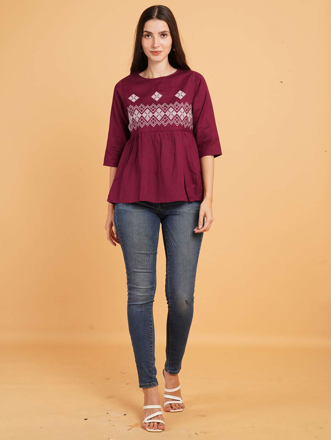 women embroidered roun neck ethnic top - 22072571 -  Standard Image - 5