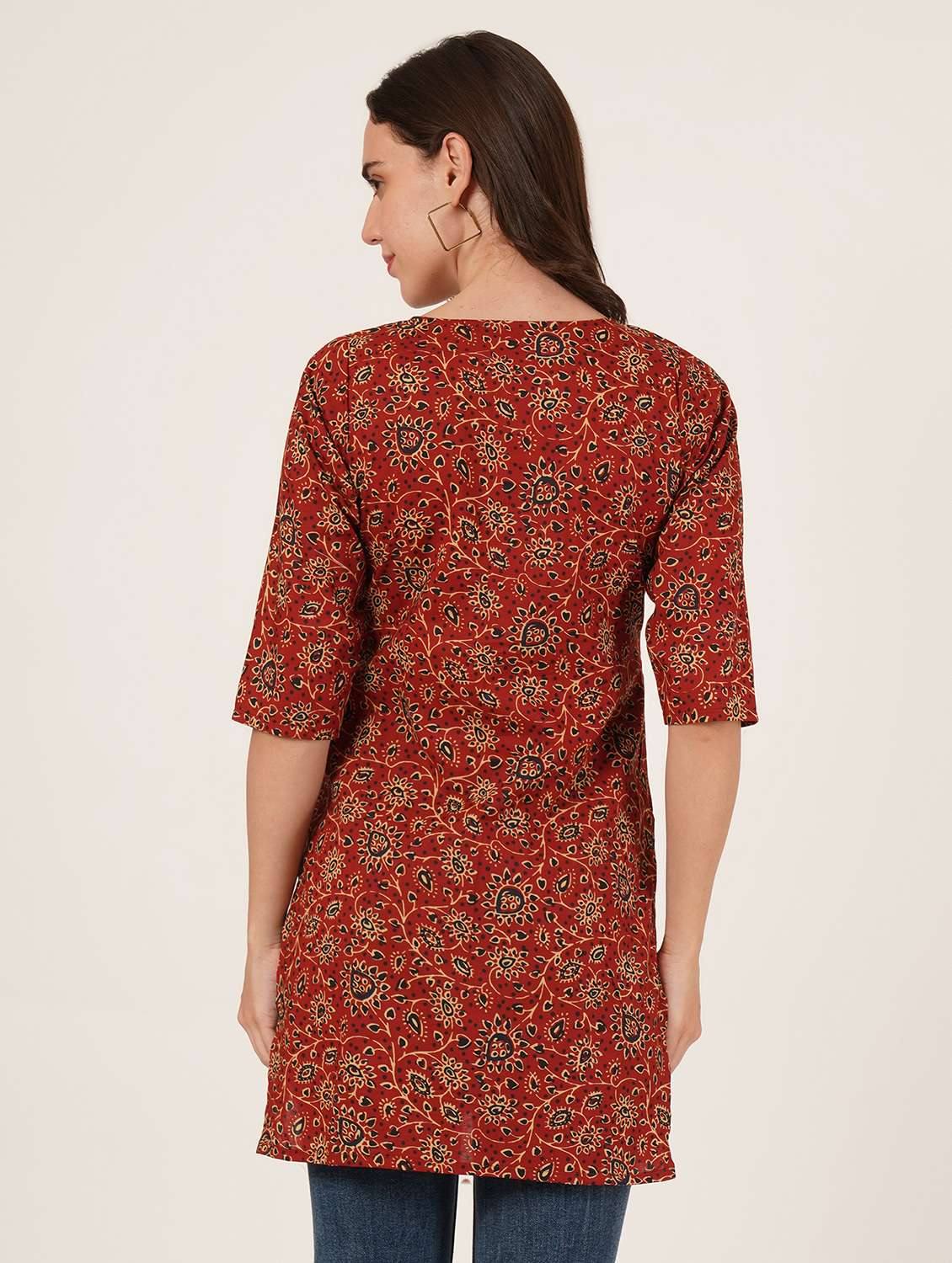 women printed three quarter sleeve straight kurti - 22072576 -  Standard Image - 3