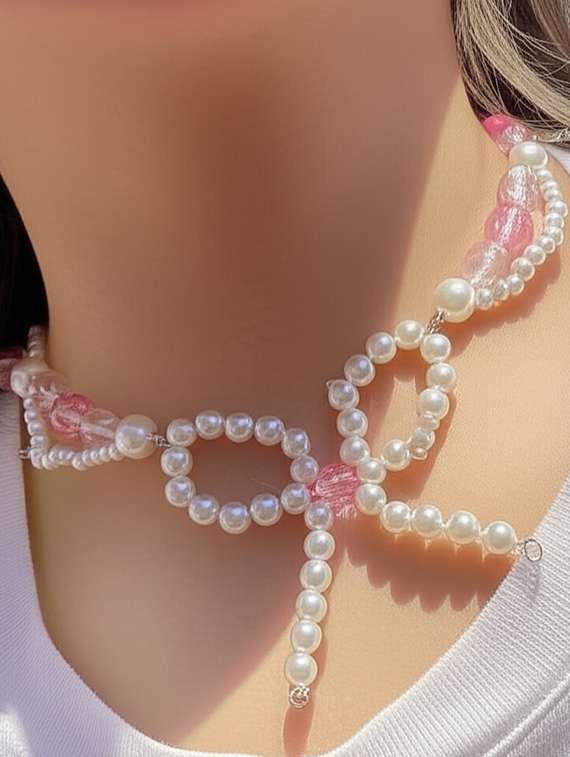 pearl bow choker necklace fashion jewellery - 22072601 - Zoom Image - 0