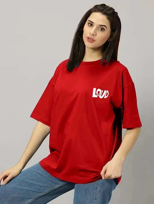 women printed round neck oversized t-shirt - 22072731 -  Standard Image - 0