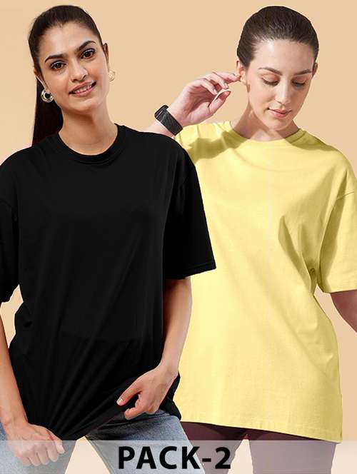 women pack of 2 solid oversized t-shirt - 22072738 - Standard Image - 0