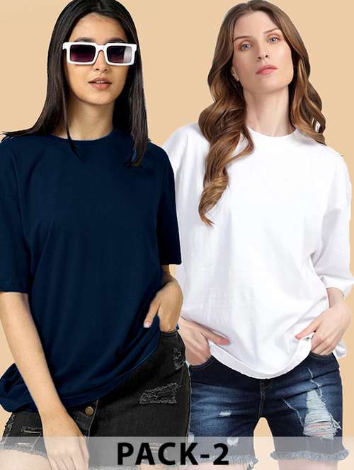 women pack of 2 solid oversized t-shirt - 22072740 - Standard Image - 0