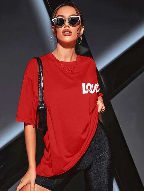 women back print round neck oversized t-shirt - 22072747 -  Standard Image - 0