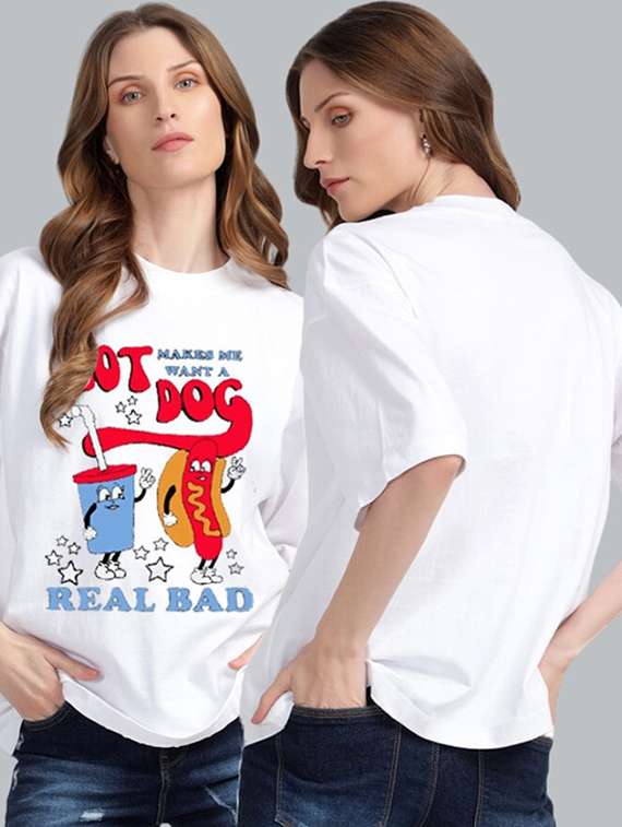 women front print round neck oversized t-shirt - 22072758 -  Standard Image - 3